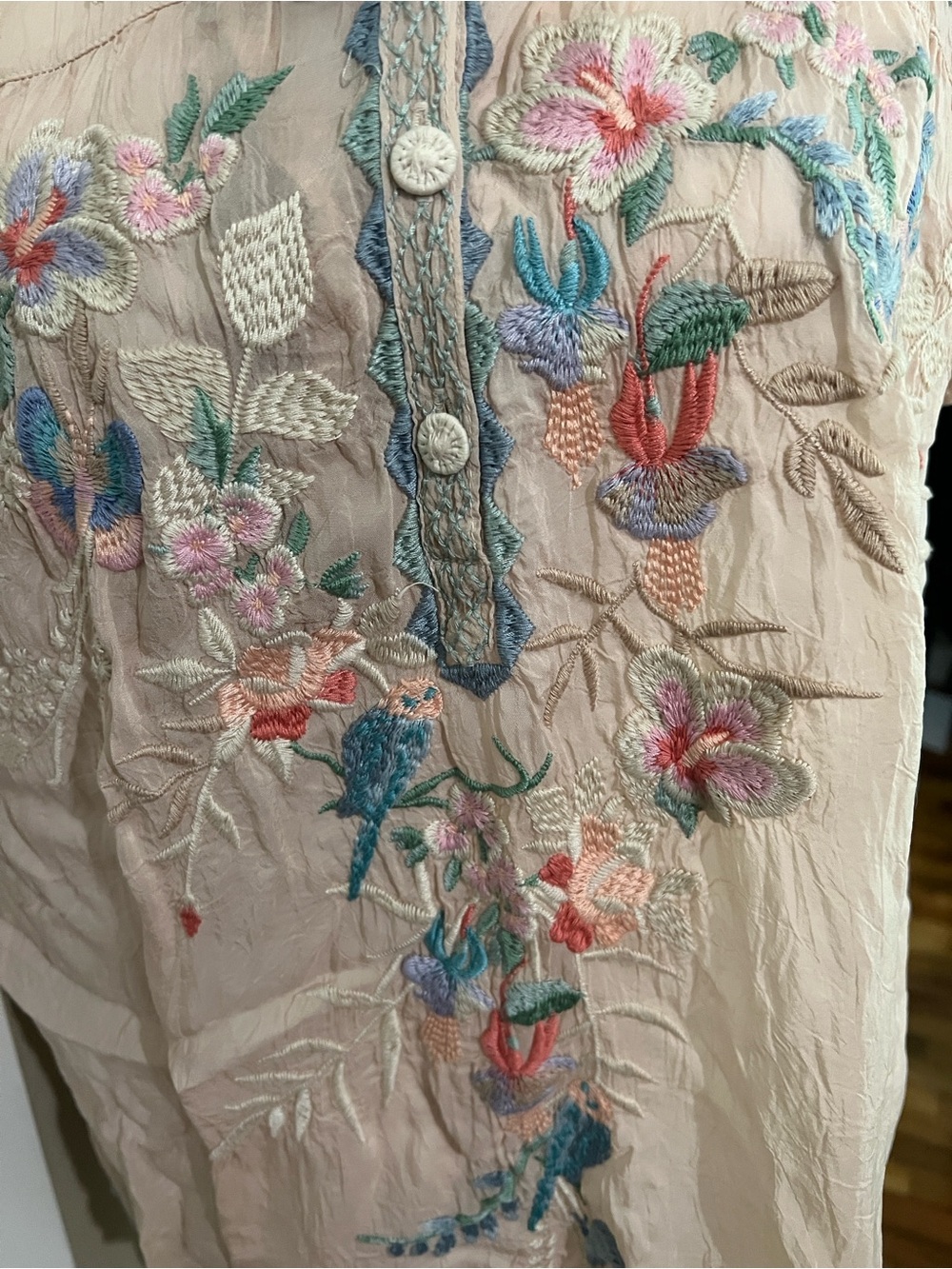 Johnny Was Cream Embroidered Floral Short Sleeve Tunic - Picture 3 of 6
